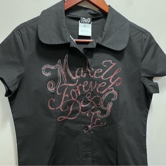 D G Dolce  Gabbana Black Button Down Short Sleeve Shirt Size XL - Picture 2 of 10